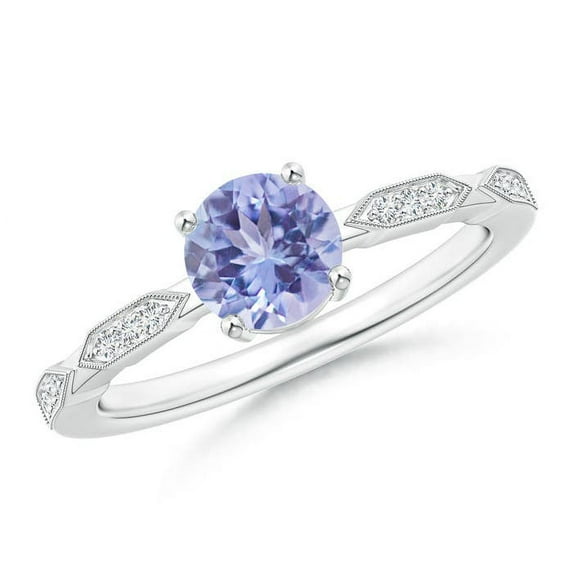 ANGARA Natural Round Tanzanite Solitaire Ring with Diamond Accents in 925 Sterling Silver for Women (Size-6mm) | December Birthstone, Anniversary, Jewelry Gift for Women | Natural Tanzanite Ring