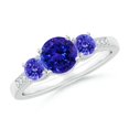 thumbnail image 1 of ANGARA Natural Three Stone Round Tanzanite Ring with Diamond Accents in 14K White Gold for Women (Size-6mm) | December Birthstone, Anniversary, Jewelry Gift for Women | Natural Tanzanite Ring, 1 of 8