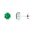 thumbnail image 1 of ANGARA Natural Bezel-Set Solitaire Round Emerald Beaded Halo Studs in 14K White Gold for Women (Size-5mm) | May Birthstone, Birthday, Anniversary, Jewelry Gift for Women | Natural Emerald Earrings, 1 of 7
