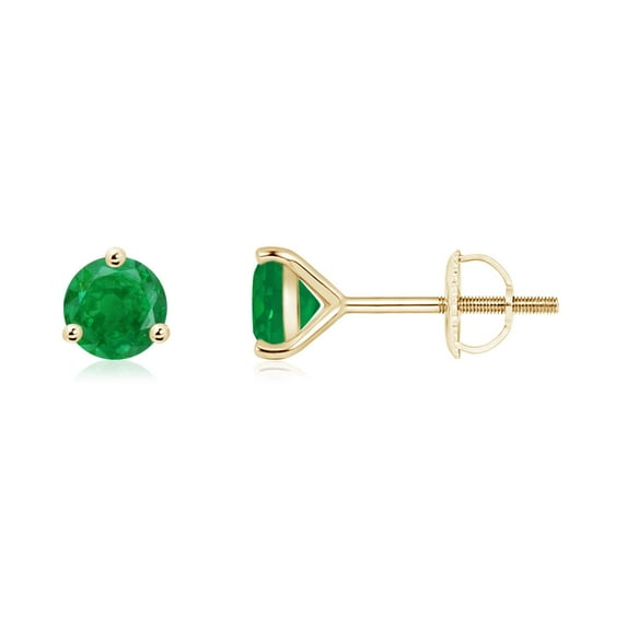ANGARA Natural Martini-Set Round Emerald Stud Earrings in 14K Yellow Gold for Women (Size-5mm) | May Birthstone, Birthday, Anniversary, Jewelry Gift for Women | Natural Emerald Earrings