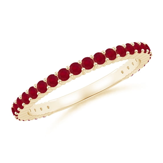 ANGARA Natural Prong Set Round Ruby Eternity Wedding Ring in 14K Yellow Gold for Women (Size-1.6mm) | July Birthstone, Birthday, Anniversary, Jewelry Gift for Women | Natural Ruby Ring