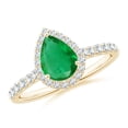 thumbnail image 1 of ANGARA Natural Pear-Shaped Emerald Halo Engagement Ring in 14K Yellow Gold for Women (Size-8x6mm) | May Birthstone, Birthday, Anniversary, Jewelry Gift for Women | Natural Emerald Ring, 1 of 9