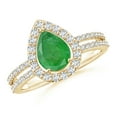 thumbnail image 1 of ANGARA Natural Pear Emerald and Diamond Halo Split Shank Ring in 14K Yellow Gold for Women (Size-8x6mm) | May Birthstone, Birthday, Anniversary, Jewelry Gift for Women | Natural Emerald Ring, 1 of 9