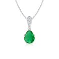 thumbnail image 1 of ANGARA Natural Vintage Style Pear Emerald Drop Pendant with Diamonds in 14K White Gold for Women (Size-8x6mm) | May Birthstone, Anniversary, Jewelry Gift for Women | Natural Emerald Necklace, 1 of 8