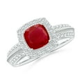 thumbnail image 1 of ANGARA Natural Twisted Rope Cushion Ruby Halo Ring in 14K White Gold for Women (Size-6mm) | July Birthstone, Birthday, Anniversary, Jewelry Gift for Women | Natural Ruby Ring, 1 of 8