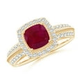 thumbnail image 1 of ANGARA Natural Twisted Rope Cushion Ruby Halo Ring in 14K Yellow Gold for Women (Size-6mm) | July Birthstone, Birthday, Anniversary, Jewelry Gift for Women | Natural Ruby Ring, 1 of 9