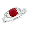 thumbnail image 1 of ANGARA Natural Cushion Ruby and Half Moon Diamond Leaf Ring in 14K White Gold for Women (Size-6mm) | July Birthstone, Birthday, Anniversary, Jewelry Gift for Women | Natural Ruby Ring, 1 of 9