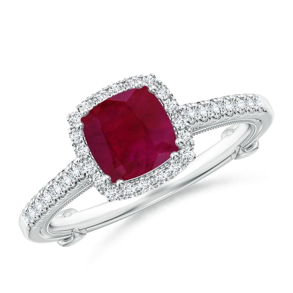 ANGARA Natural Vintage Inspired Ruby & Diamond Halo Ring with Filigree in 14K White Gold for Women (Size-6mm) | July Birthstone, Birthday, Anniversary, Jewelry Gift for Women | Natural Ruby Ring