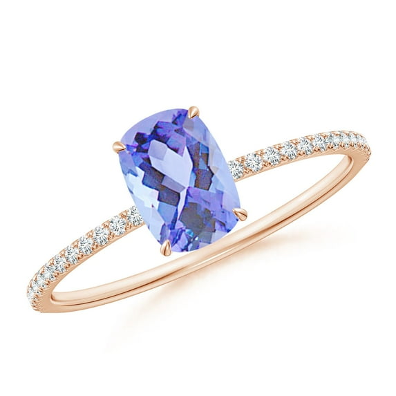 ANGARA Natural Thin Shank Cushion Cut Tanzanite Ring With Diamond Accents in 14K Rose Gold for Women (Size-7x5mm) | December Birthstone, Anniversary, Jewelry Gift for Women | Natural Tanzanite Ring