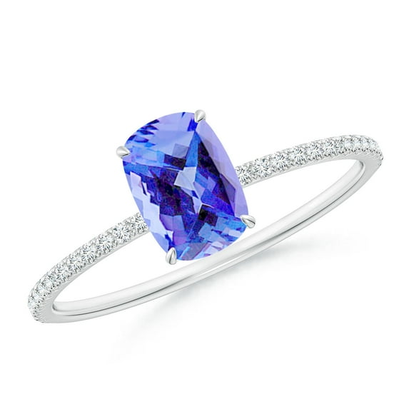 Angara Natural 0.95 Ct. Tanzanite with Diamond Classic Ring in 14K White Gold for Women (Ring Size: 3)