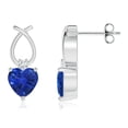 thumbnail image 1 of ANGARA Natural Heart Shaped Blue Sapphire Earrings with Diamond in 925 Sterling Silver for Women (Size-5mm) | Anniversary, Jewelry Gift for Women | Natural Blue Sapphire Earrings, 1 of 7