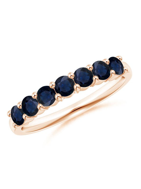 Natural Half Eternity Seven Stone Sapphire Wedding Ring in 14K Rose Gold for Women (Size-3mm) | September Birthstone, Birthday, Anniversary, Jewelry Gift for Women | Natural Blue Sapphire Ring