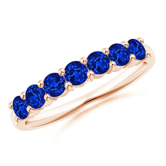 ANGARA Natural Half Eternity Seven Stone Sapphire Wedding Ring in 14K Rose Gold for Women (Size-3mm) | September Birthstone, Birthday, Anniversary, Jewelry Gift for Women | Natural Blue Sapphire Ring