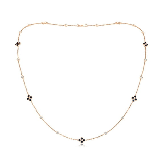 ANGARA Natural Round Sapphire and Diamond Long Station Necklace in 14K Rose Gold for Women (Size-1.8mm) | September Birthstone, Anniversary, Jewelry Gift for Women | Natural Blue Sapphire Necklace
