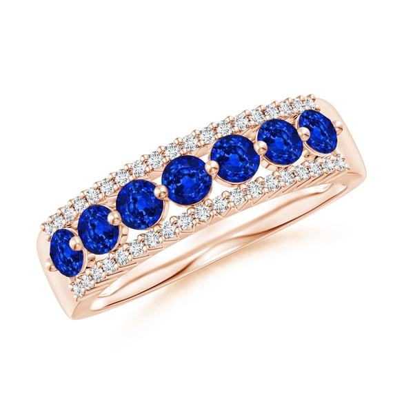 ANGARA Natural Floating Blue Sapphire Half Eternity Ring with Diamonds in 14K Rose Gold for Women (Size-3mm) | September Birthstone, Anniversary, Jewelry Gift for Women | Natural Blue Sapphire Ring