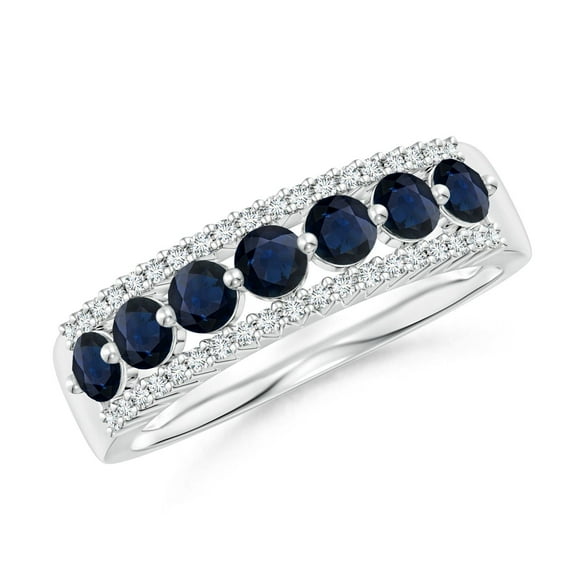 Angara Natural 0.98 Ct. Blue Sapphire with Diamond Non Eternity Wedding Band in 14K White Gold for Women (Ring Size: 3.5)
