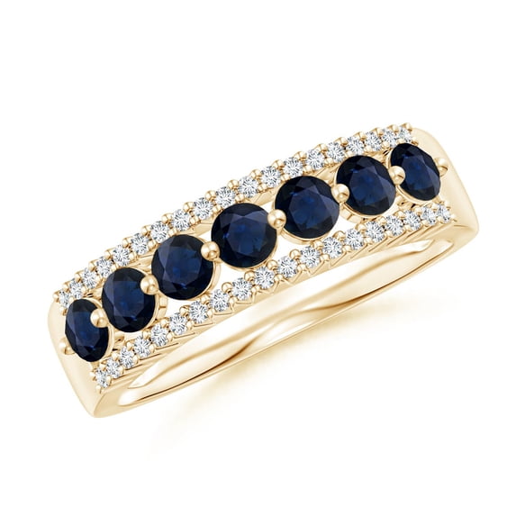 ANGARA Natural Floating Blue Sapphire Half Eternity Ring with Diamonds in 14K Yellow Gold for Women (Size-3mm) | September Birthstone, Anniversary, Jewelry Gift for Women | Natural Blue Sapphire Ring