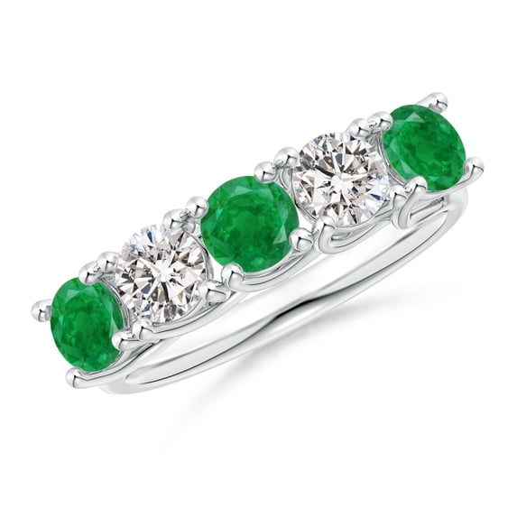 ANGARA Natural Half Eternity 5 Stone 1.05 ct Emerald & Diamond Wedding Band in 925 Sterling Silver for Women (Size-4.5mm) | May Birthstone, Anniversary, Jewelry Gift for Women | Natural Emerald Ring