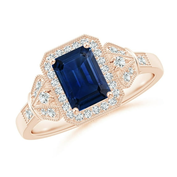 Angara Natural 1.05 Ct. Blue Sapphire with Diamond Halo Ring in 14K Rose Gold for Women (Ring Size: 3)