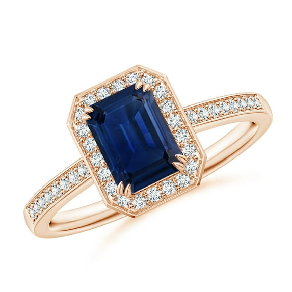 ANGARA Natural 1.05 ct Blue Sapphire Engagement Ring with Diamond Halo in 14K Rose Gold for Women (Size-7x5mm) | September Birthstone, Anniversary, Jewelry Gift for Women | Natural Sapphire Ring