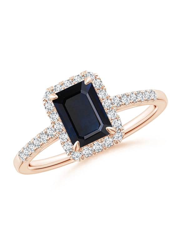 Natural 1.05 ct Blue Sapphire Engagement Ring with Diamond Halo in 14K Rose Gold for Women (Size-7x5mm) | September Birthstone, Anniversary, Jewelry Gift for Women | Natural Sapphire Ring