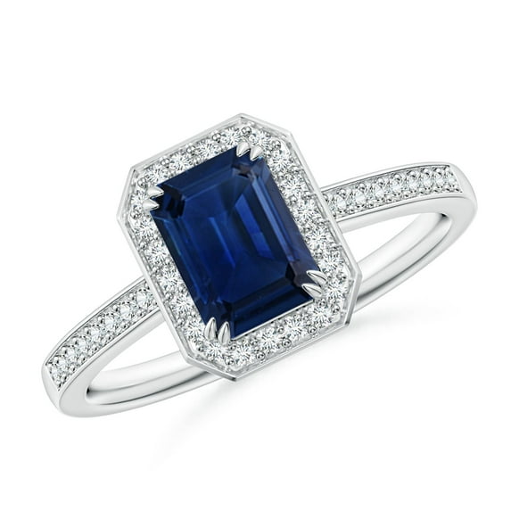 Angara Natural 1.05 Ct. Blue Sapphire with Diamond Halo Ring in 14K White Gold for Women (Ring Size: 3)