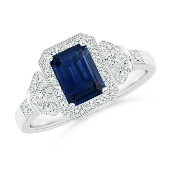 ANGARA Natural 1.05 Ct Aeon Sapphire Halo Engagement Ring with Milgrain in 14K White Gold for Women (Size-7x5mm) | September Birthstone, Anniversary, Jewelry Gift for Women | Natural Sapphire Ring