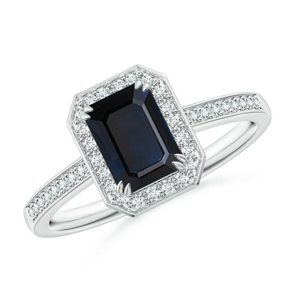 ANGARA Natural 1.05 ct Blue Sapphire Engagement Ring with Diamond Halo in 14K White Gold for Women (Size-7x5mm) | September Birthstone, Anniversary, Jewelry Gift for Women | Natural Sapphire Ring
