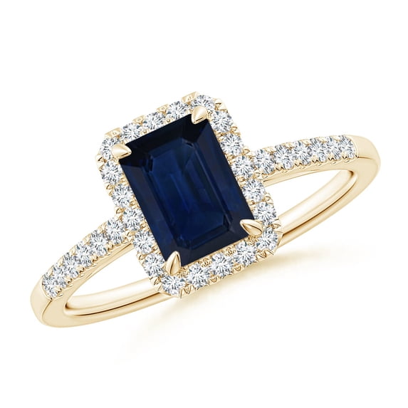 ANGARA Natural 1.05 ct Blue Sapphire Engagement Ring with Diamond Halo in 14K Yellow Gold for Women (Size-7x5mm) | September Birthstone, Anniversary, Jewelry Gift for Women | Natural Sapphire Ring