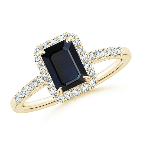 ANGARA Natural 1.05 ct Blue Sapphire Engagement Ring with Diamond Halo in 14K Yellow Gold for Women (Size-7x5mm) | September Birthstone, Anniversary, Jewelry Gift for Women | Natural Sapphire Ring