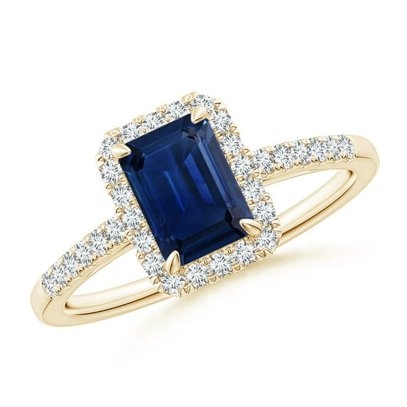 ANGARA Natural 1.05 ct Blue Sapphire Engagement Ring with Diamond Halo in 14K Yellow Gold for Women (Size-7x5mm) | September Birthstone, Anniversary, Jewelry Gift for Women | Natural Sapphire Ring