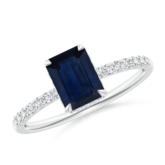 Angara Natural 1.05 Ct. Blue Sapphire with Diamond Side Stones Ring in 14K White Gold for Women (Ring Size: 3)