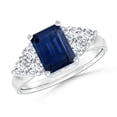 thumbnail image 1 of ANGARA Natural Emerald-Cut 1.05 ct Blue Sapphire Ring with Trio Diamonds in 14K White Gold for Women (Size-7x5mm) | September Birthstone, Anniversary, Jewelry Gift for Women | Natural Sapphire Ring, 1 of 8