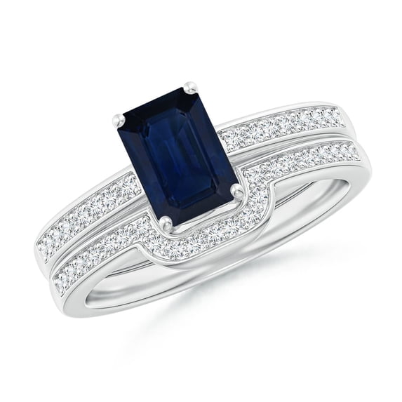 Angara Natural 1.05 Ct. Blue Sapphire with Diamond Solitaire Wedding Band in 14K White Gold for Women (Ring Size: 11.5)