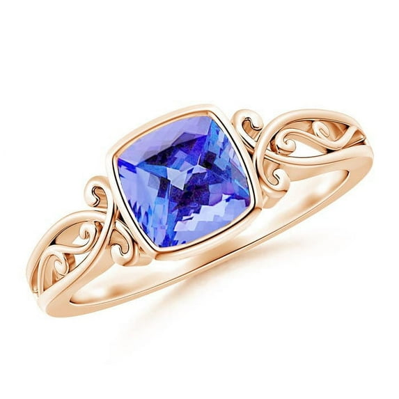 ANGARA Natural Cushion 1.05 ct Tanzanite Solitaire Engagement Ring in 14K Rose Gold for Women (Size-6mm) | December Birthstone, Anniversary, Jewelry Gift for Women | Natural Tanzanite Ring