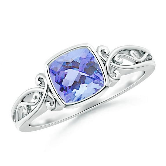 ANGARA Natural Cushion 1.05 ct Tanzanite Solitaire Engagement Ring in 14K White Gold for Women (Size-6mm) | December Birthstone, Anniversary, Jewelry Gift for Women | Natural Tanzanite Ring