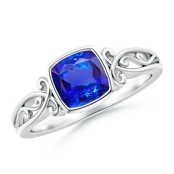 ANGARA Natural Cushion 1.05 ct Tanzanite Solitaire Engagement Ring in 14K White Gold for Women (Size-6mm) | December Birthstone, Anniversary, Jewelry Gift for Women | Natural Tanzanite Ring