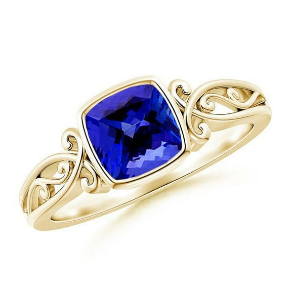 ANGARA Natural Cushion 1.05 ct Tanzanite Solitaire Engagement Ring in 14K Yellow Gold for Women (Size-6mm) | December Birthstone, Anniversary, Jewelry Gift for Women | Natural Tanzanite Ring