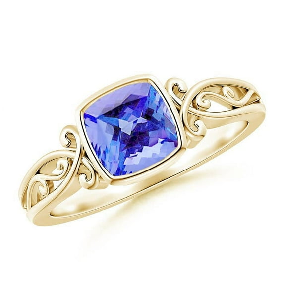 ANGARA Natural Cushion 1.05 ct Tanzanite Solitaire Engagement Ring in 14K Yellow Gold for Women (Size-6mm) | December Birthstone, Anniversary, Jewelry Gift for Women | Natural Tanzanite Ring