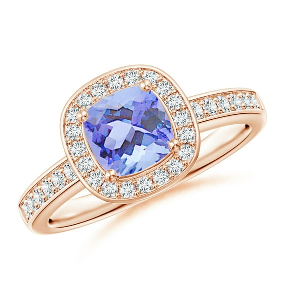 ANGARA Natural Cushion 1.05 ct Tanzanite Engagement Ring with Diamond Accents in 14K Rose Gold for Women (Size-6mm) | December Birthstone, Anniversary, Jewelry Gift for Women | Natural Tanzanite Ring