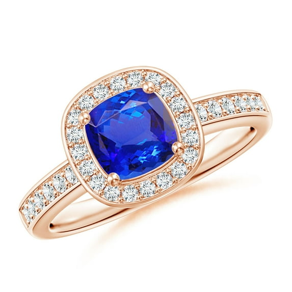 ANGARA Natural Cushion 1.05 ct Tanzanite Engagement Ring with Diamond Accents in 14K Rose Gold for Women (Size-6mm) | December Birthstone, Anniversary, Jewelry Gift for Women | Natural Tanzanite Ring