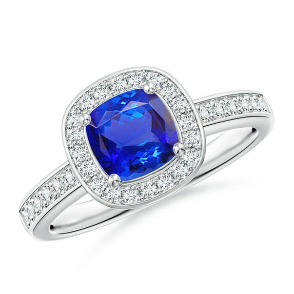 Angara Natural 1.05 Ct. Tanzanite with Diamond Halo Ring in 14K White Gold for Women (Ring Size: 12)