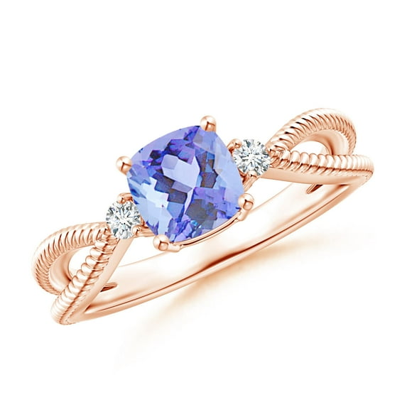 ANGARA Natural Cushion 1.05 ct Tanzanite Split Shank Ring with Rope Detailing in 14K Rose Gold for Women (Size-6mm) | December Birthstone, Anniversary, Jewelry Gift for Women | Natural Tanzanite Ring