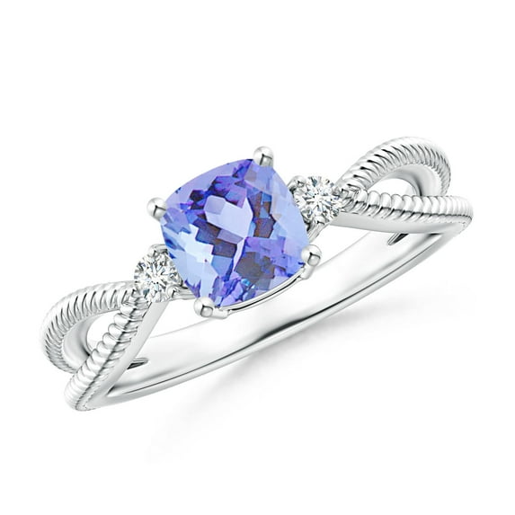 Angara Natural 1.05 Ct. Tanzanite with Diamond Solitaire Ring in 14K White Gold for Women (Ring Size: 3)