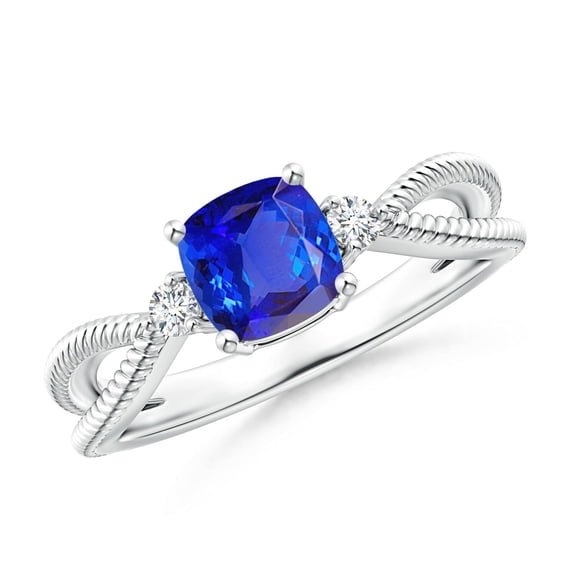 ANGARA Natural Cushion 1.05 ct Tanzanite Split Shank Ring with Rope Detailing in 14K White Gold for Women (Size-6mm) | December Birthstone, Anniversary Jewelry Gift for Women | Natural Tanzanite Ring