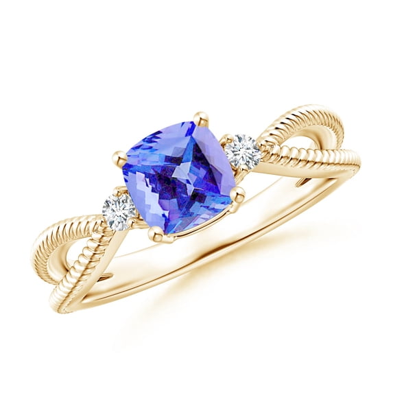 Angara Natural 1.05 Ct. Tanzanite with Diamond Solitaire Ring in 14K Yellow Gold for Women (Ring Size: 3.5)