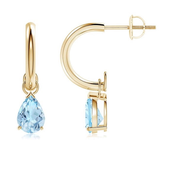 ANGARA Natural 1.1 ct Aquamarine Drop Earrings with Screw Back in 14K Yellow Gold for Women (Size-7x5mm) | March Birthstone, Anniversary, Jewelry Gift for Women | Natural Aquamarine Earrings