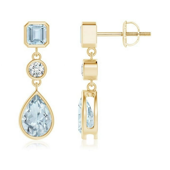 ANGARA Natural and Pear-Shaped 1.1 ct Aquamarine Drop Earrings in 14K Yellow Gold for Women (Size-7x5mm) | March Birthstone, Anniversary, Jewelry Gift for Women | Natural Aquamarine Earrings