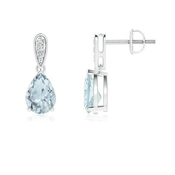 ANGARA Natural Solitaire 1.1 ct Aquamarine Drop Earrings with Diamonds in 14K White Gold for Women (Size-7x5mm) | March Birthstone, Anniversary, Jewelry Gift for Women | Natural Aquamarine Earrings