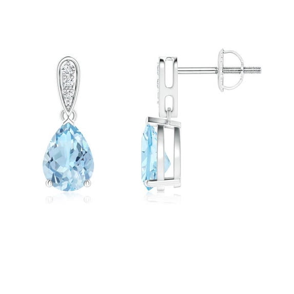 ANGARA Natural Solitaire 1.1 ct Aquamarine Drop Earrings with Diamonds in 14K White Gold for Women (Size-7x5mm) | March Birthstone, Anniversary, Jewelry Gift for Women | Natural Aquamarine Earrings